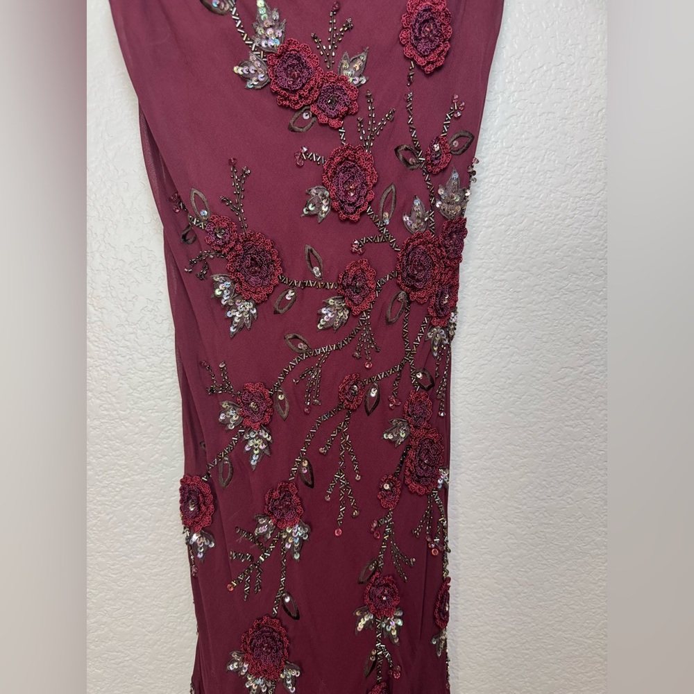 Vintage Y2K Sue Wong Nocturne Burgundy Beaded Embroidered Asymmetrical Dress 4 - Picture 6 of 17